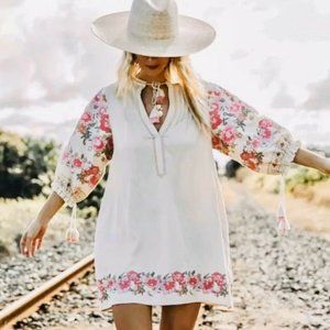 New Embroidered Boho Gypsy Tassel Tunic Mini Dress